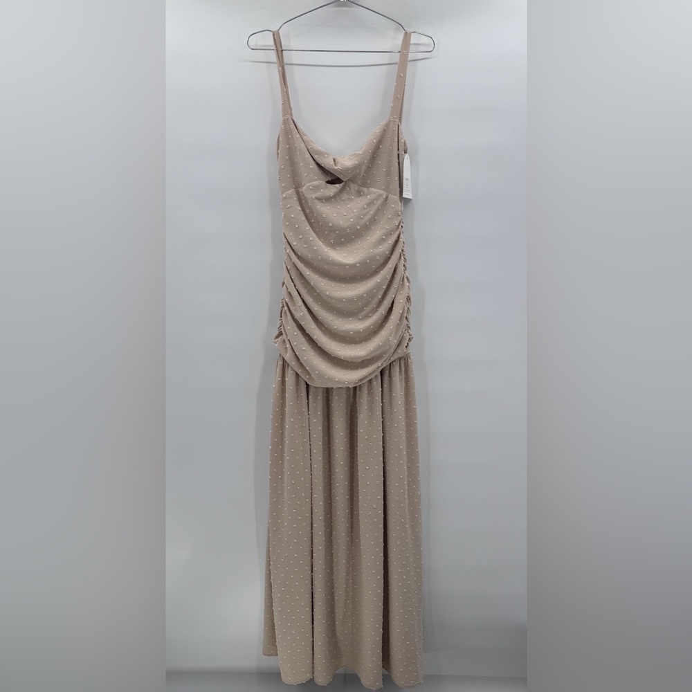 NWT Rumer Beige Dress- Delilah Ruched Maxi
